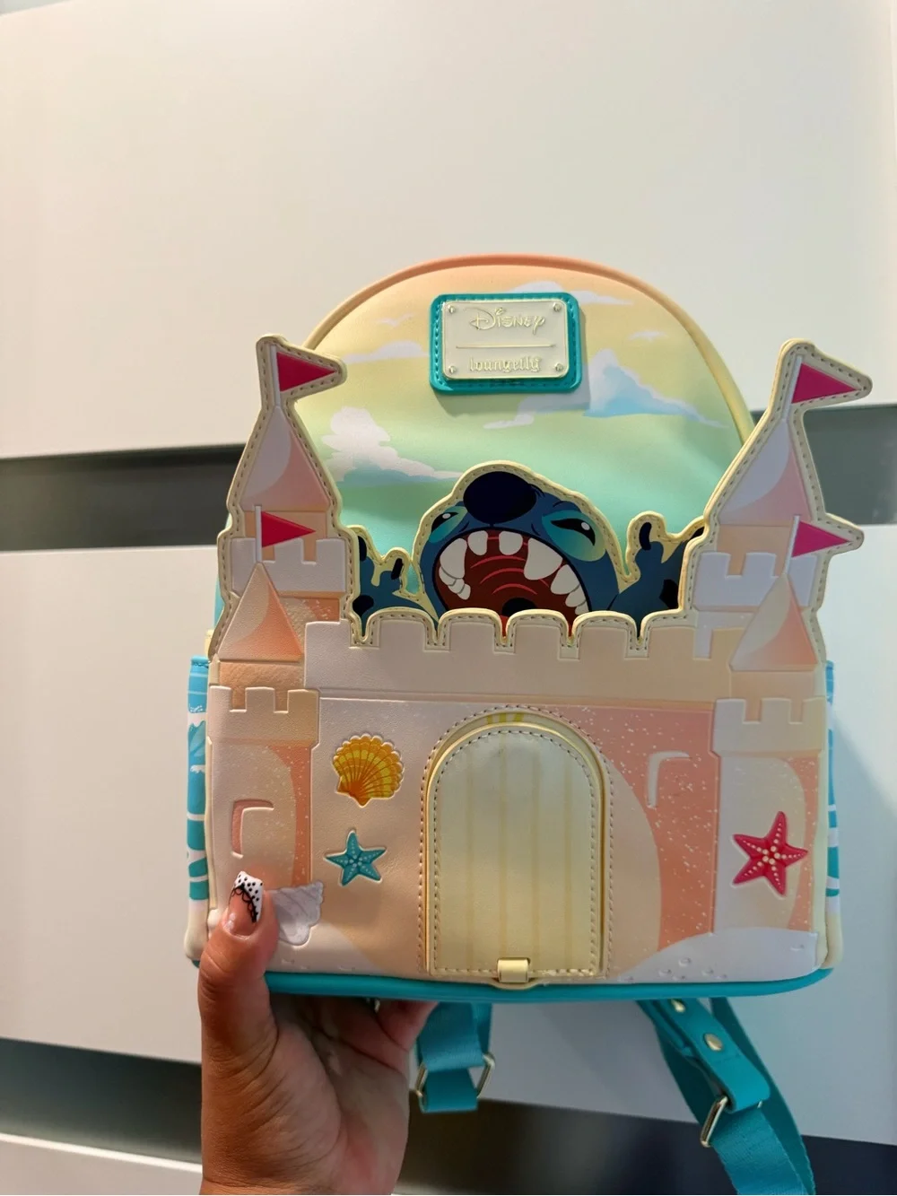 Loungefly White and Blue Stitch Pattern Kids Mini Backpack